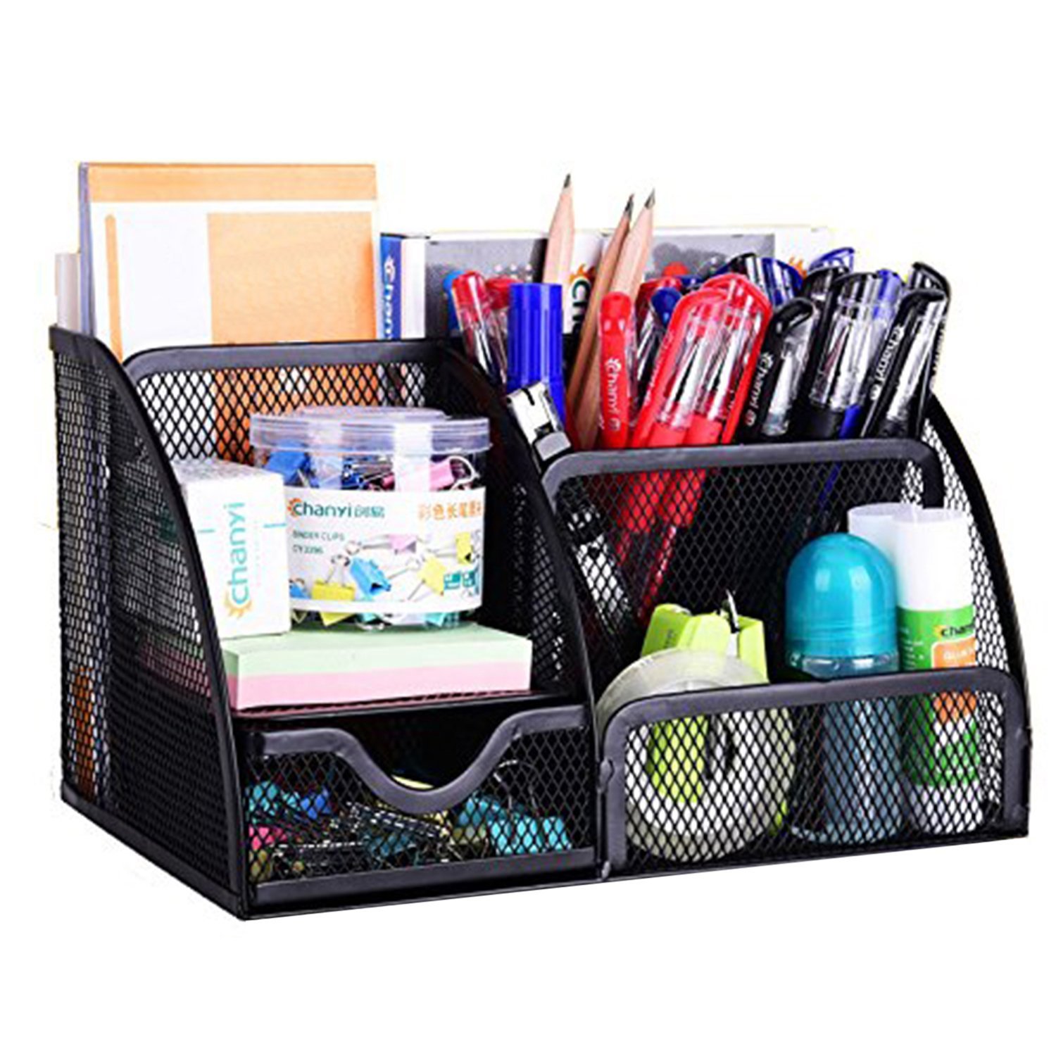 MeRaYo Metal Mesh Desk Organizer Pen Stand with 6 Compartments