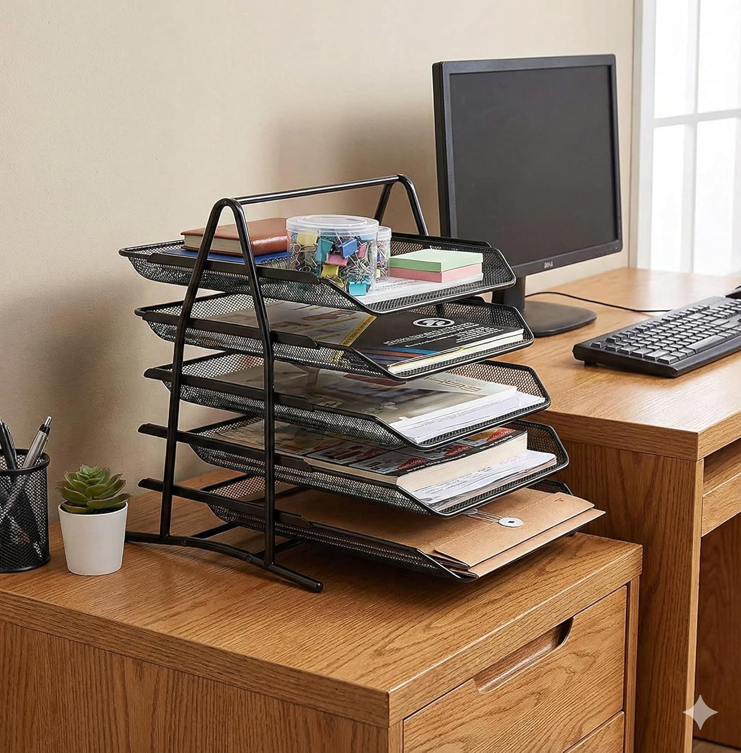 5 Tier Mesh Metal Desk Organiser File Rack