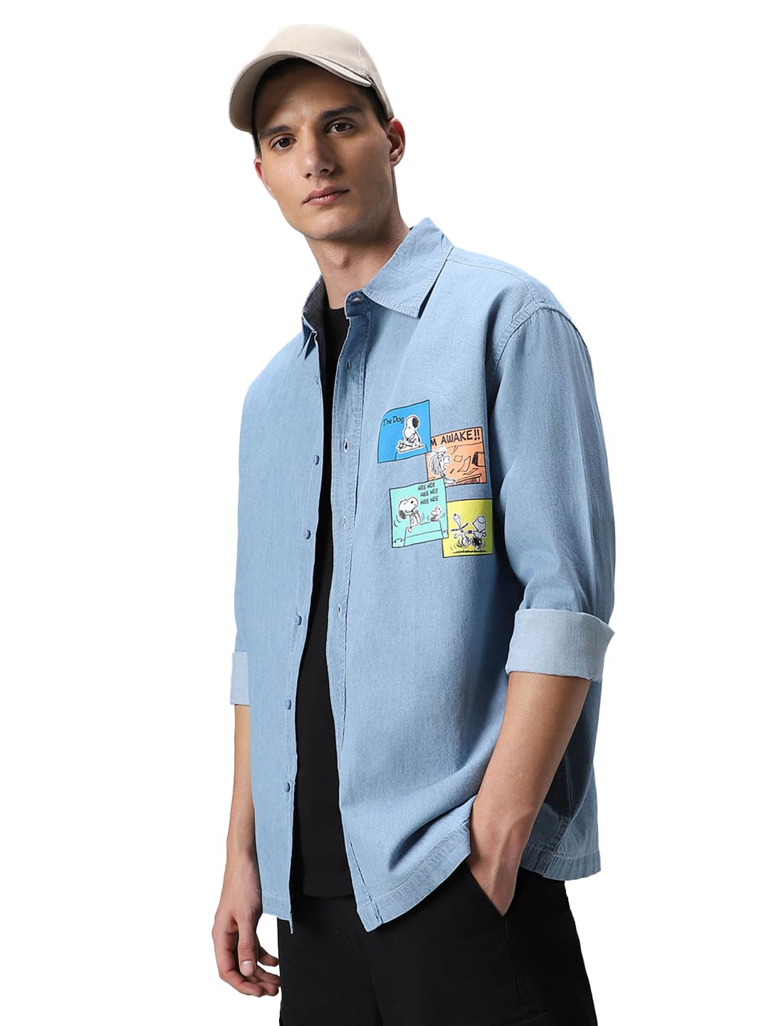 Bewakoof Official Peanuts Merchandise Snoopy Men's 100% Cotton Printed Oversized
