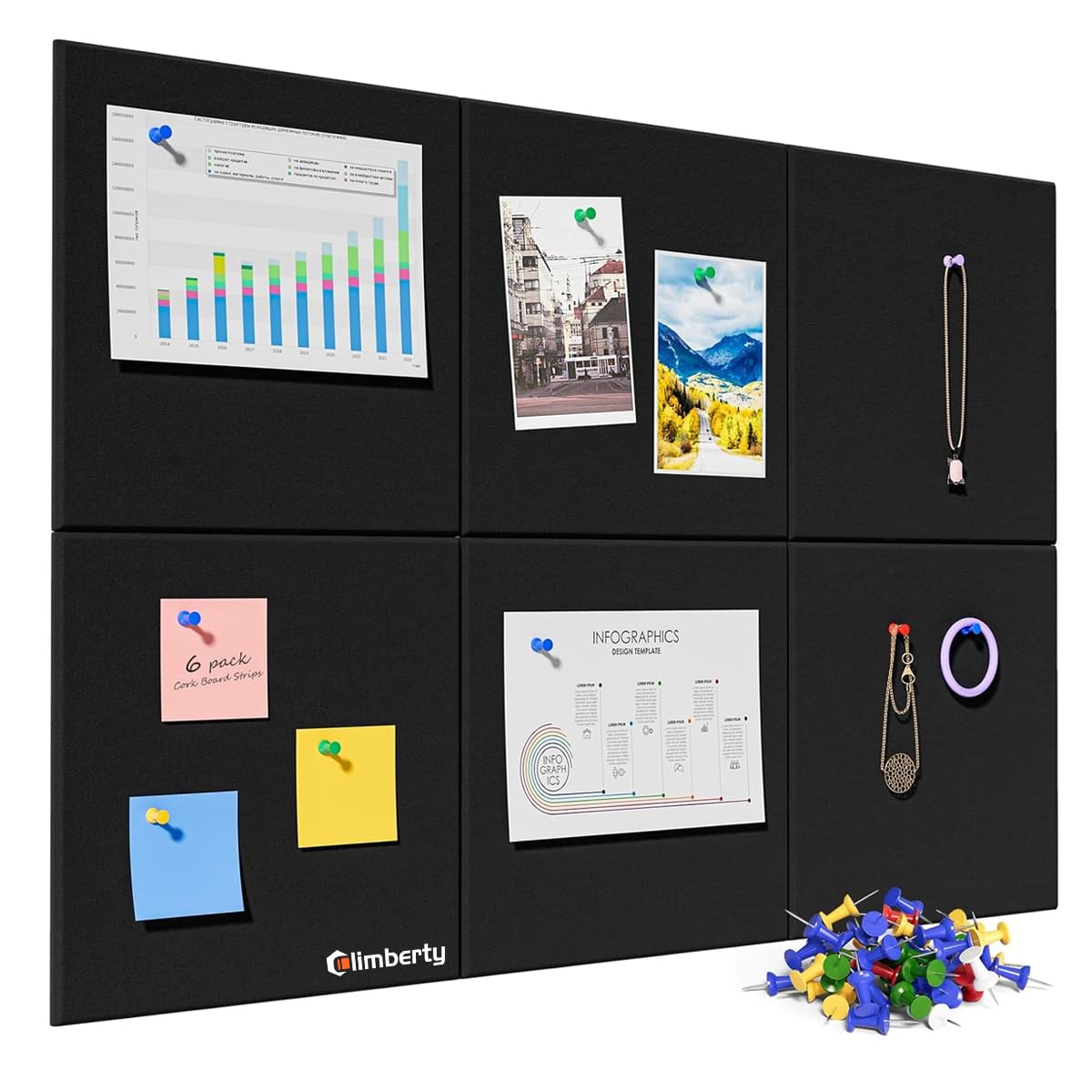 Climberty® 6Pcs Black Felt Bulletin Board