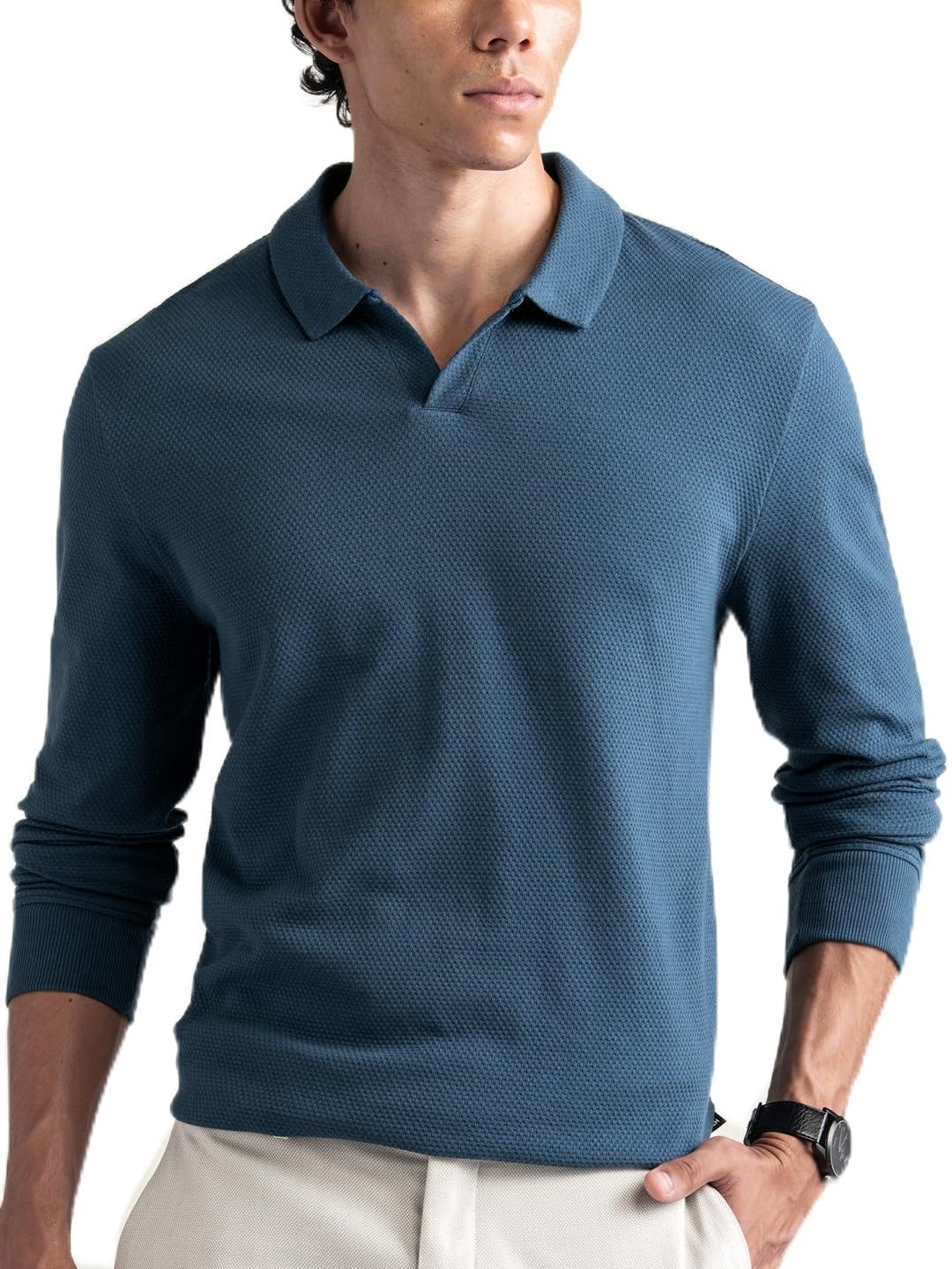 DAMENSCH Statement Popcorn Johnny Collar Full Sleeve Polo with Premium