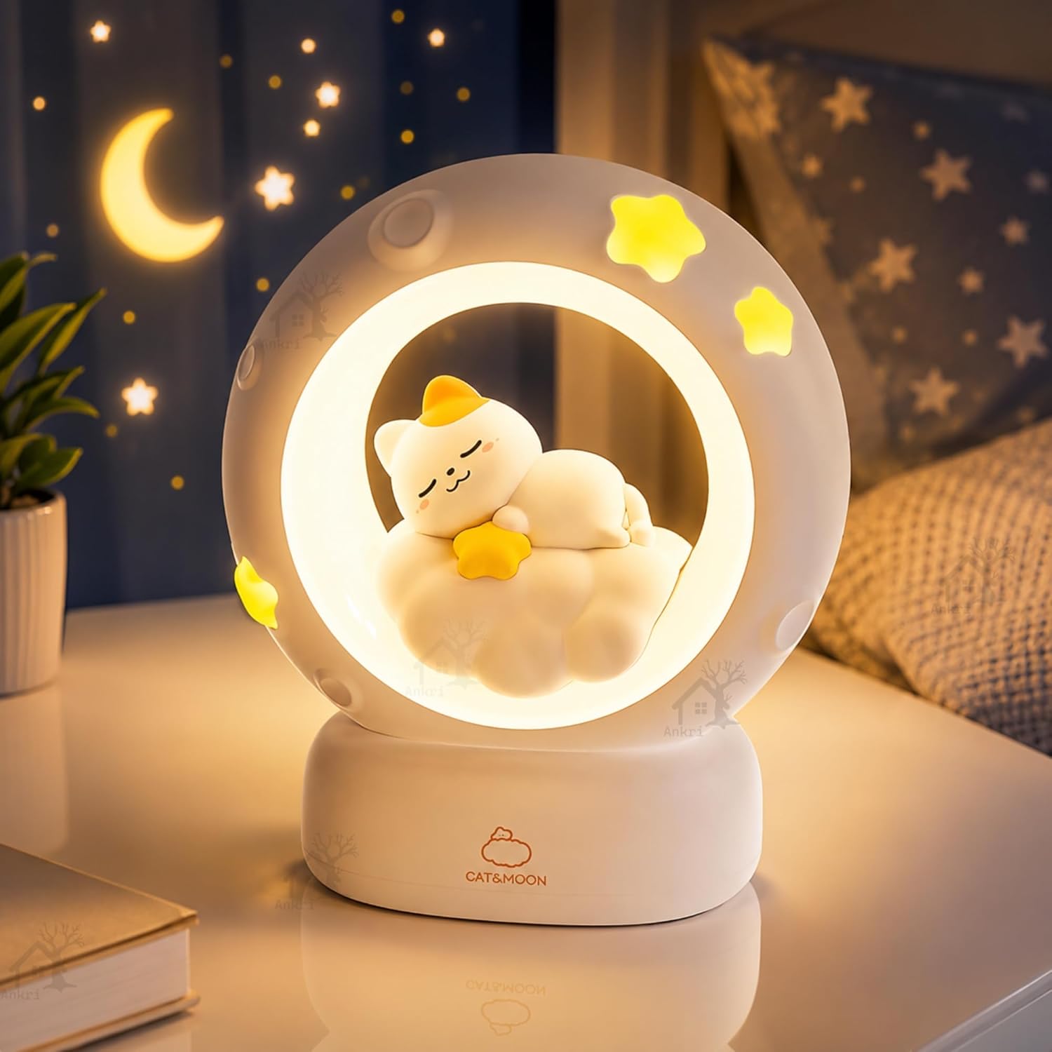Cat Moon Light For Bedroom Dim Light| 3 Gear Brightness