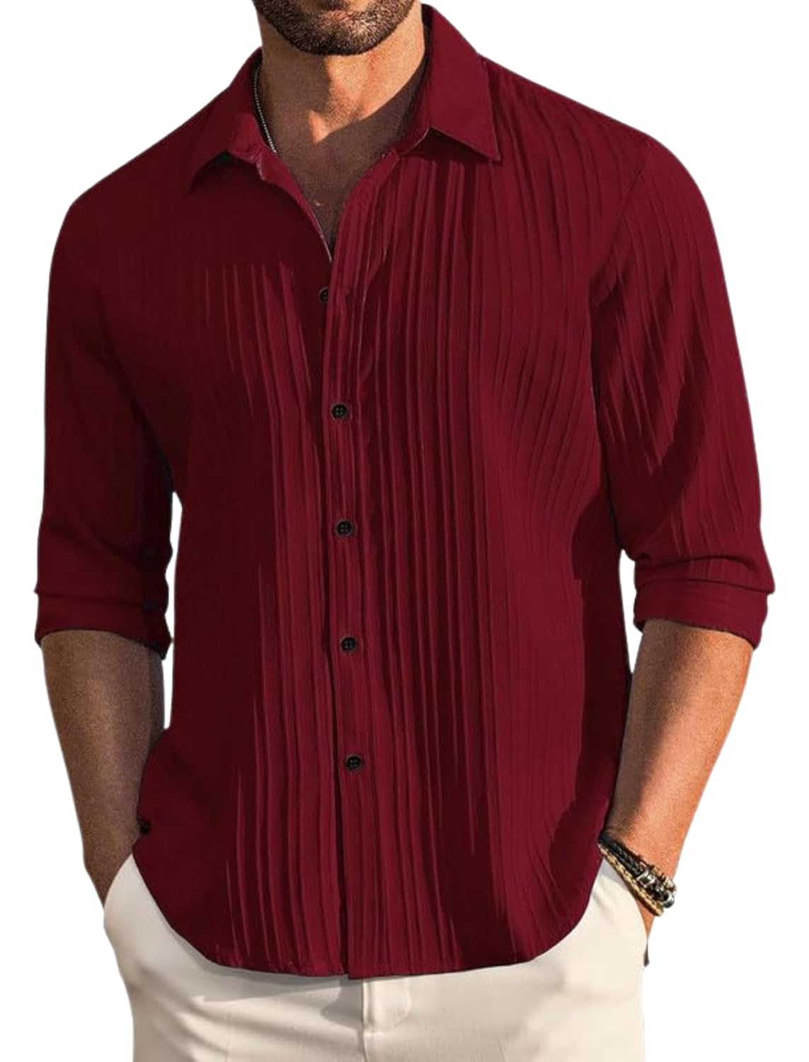 DEELMO Men's Casual Button Down Shirts Long Sleeve Linen Shirt