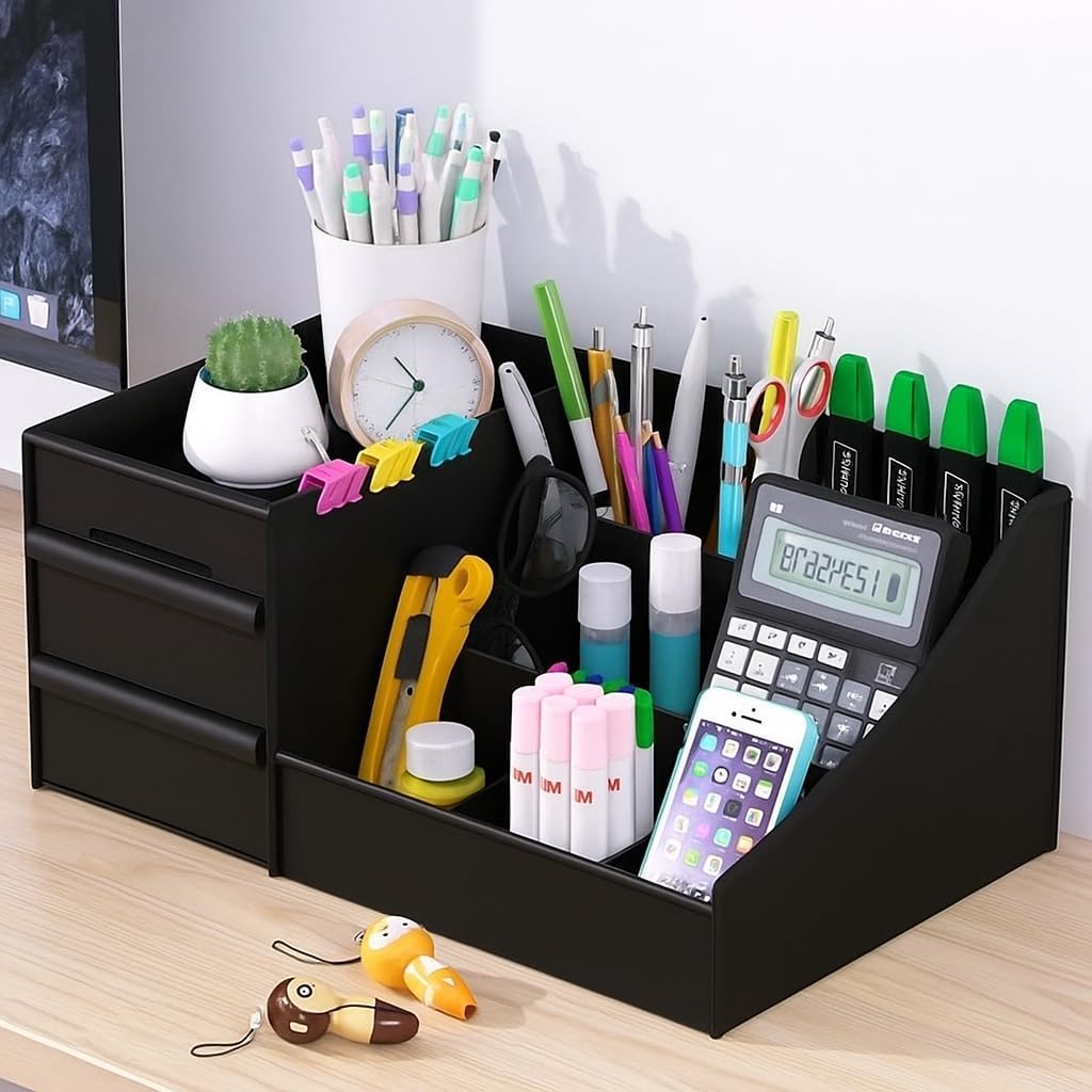 Shuttle Art ABS Plastic Desk Organiser with Drawer,Multifunctional Desk Organizer,Customized