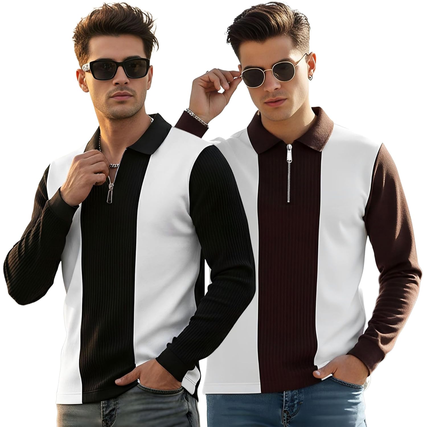 T-Shirt for Men Zip Neck Texture Self Design Cotton Blend