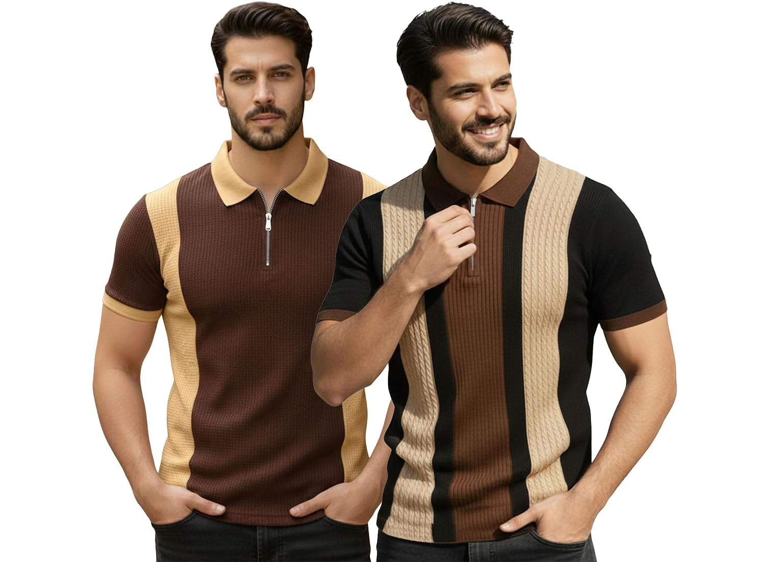 AUSK Men's Retro Cable-Knit Quarter-Zip Polo