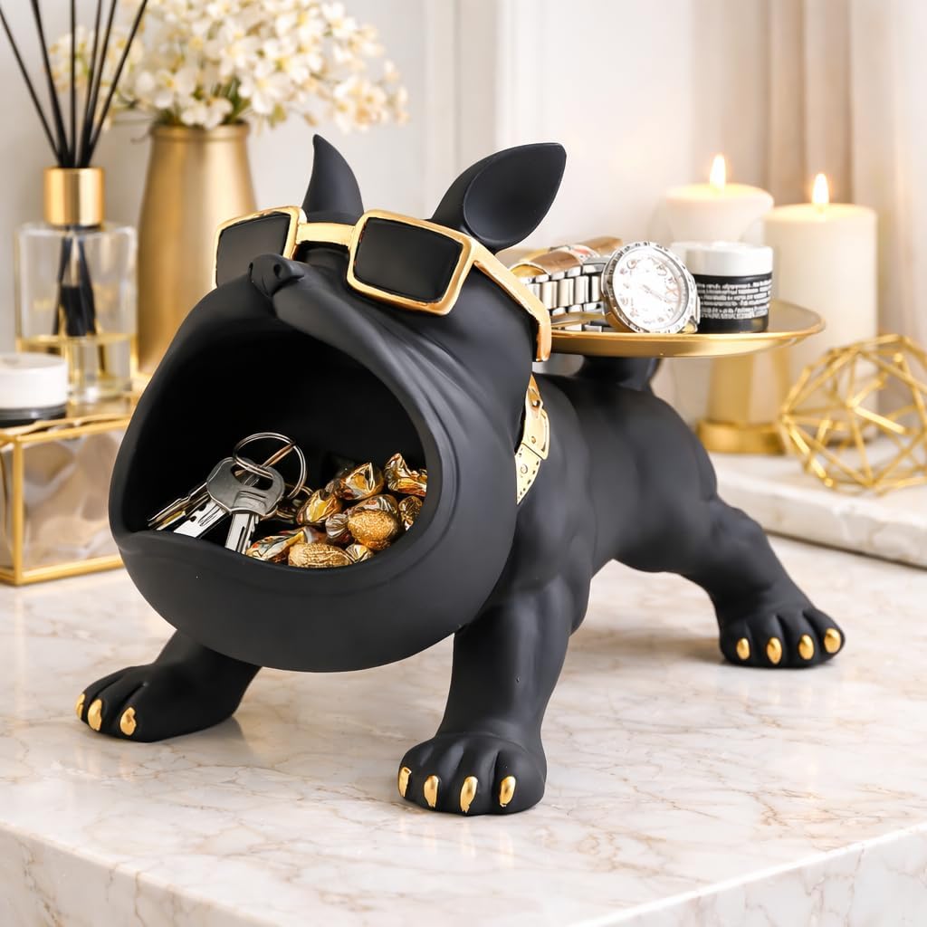 Arts French Bulldog Big Mouth Key Bowl Decorative Resin Dog