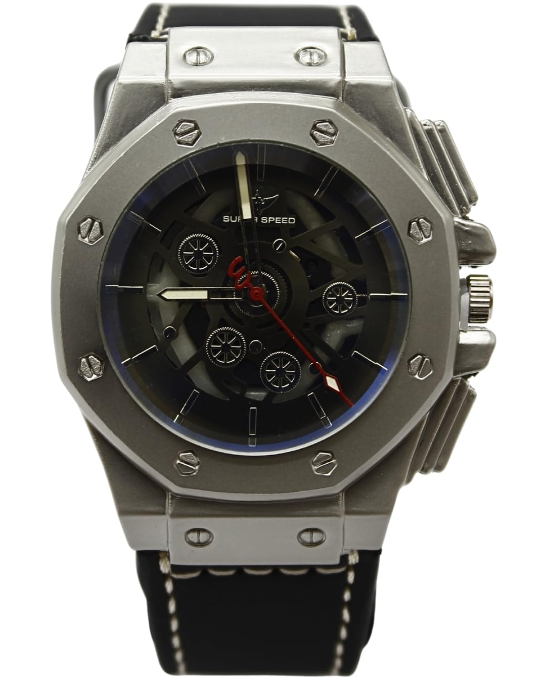 Super Speed Skeleton Dial Men's Watch with Black Leather Strap